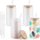 HTVRONT 8/4 Pack 16OZ Clear/Frosted Glass Sublimation Tumblers with Bamboo Lid Sublimate Tumbler Blanks DIY for Iced Coffee Cups