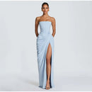Butter Yellow Mesh Splicing Long Dress Elegant Strapless Split Backless Pleated Gowns For Women 2026 Lady Evening Party Gowns