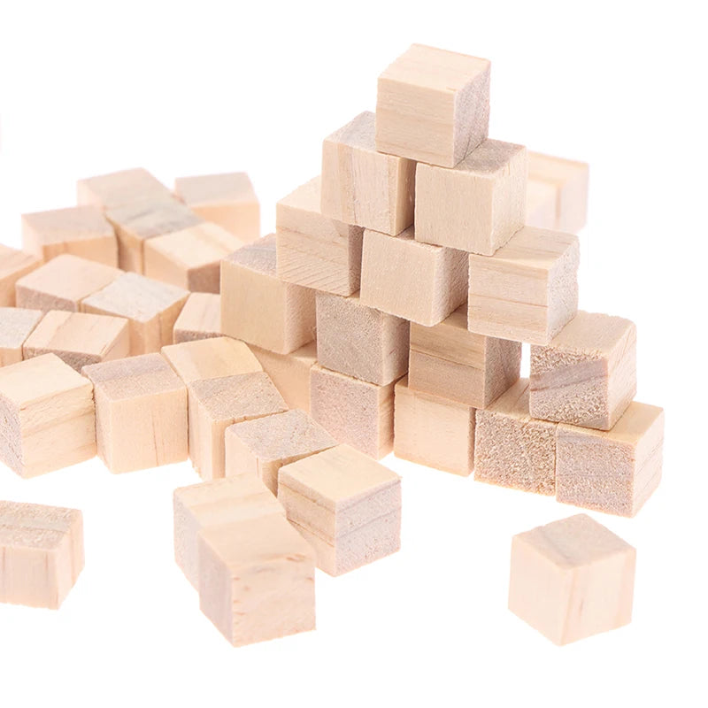 100PCS Unfinished Blank Mini DIY Wooden Square Blocks 1cm Wood Solid Cubes for Woodwork Craft Kids Toy Puzzle Making Material