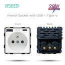BSEED 1/2/3Gang Touch Switches 1/2/3Way Function Parts Type-c USB Wall French Sockets Crystal Glass Panels DIY Free Combination