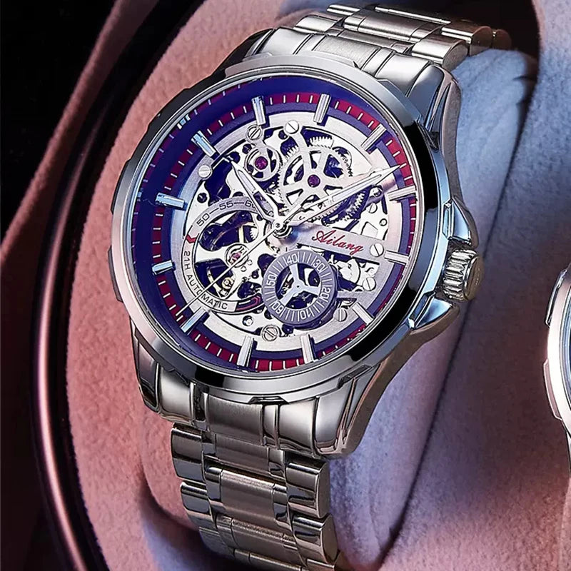 AILANG  Skeleton Mechanical Watch Stainless Steel Waterproof Mens Watches Top Brand Luxury Sport Male Automatic Wrist Watches