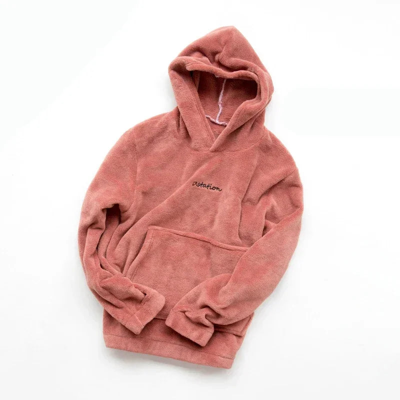 Coral Fleece Pajama Set Couple Pyjamas Suit Women Men Winter Thicken Sleepwear Loose Sleep Set Homewear Soft Warm Pijama Hoodies