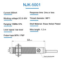 10MM Sensing Distance M8 NJK-5001 DC 5-30V Three Wires Hall Magnetic Induction Proximity Sensor Switch