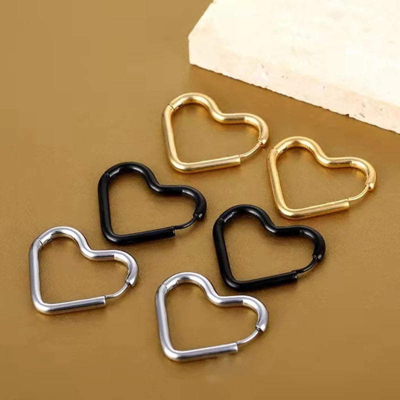 Fashion Minimalist Gold Color Stainless Steel Heart Earrings For Women Girl Simple Punk Hoop Earrings Piercing Korean Jewelry