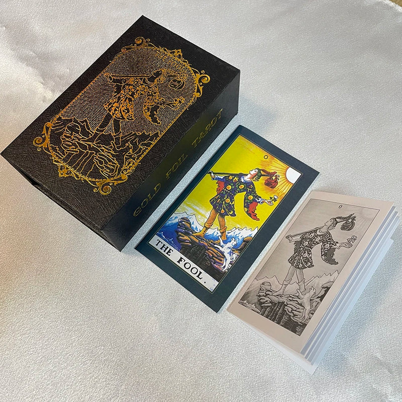 Spanish Gold Foil Tarot Cards in Box 12x7cm Divination Deck for Beginners with 2 Languages Paper Guidebook Toro Taro