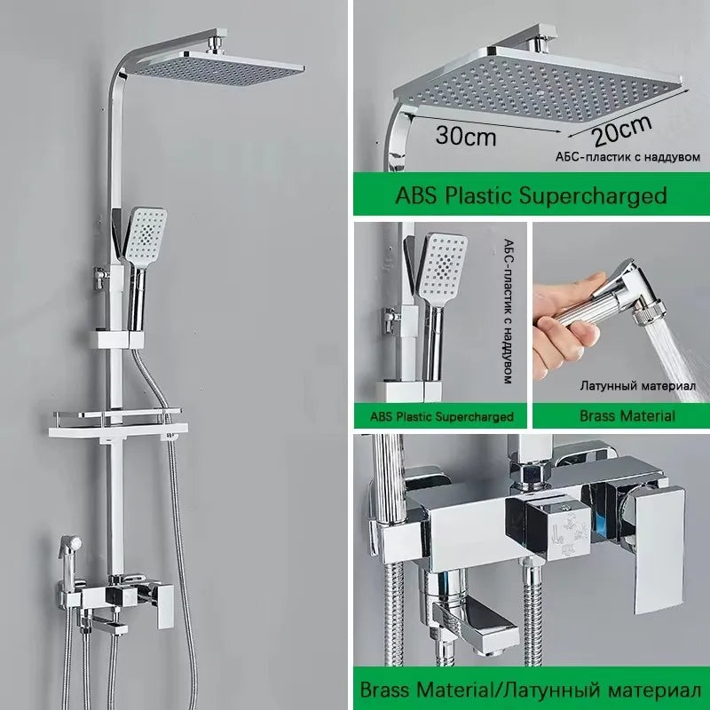 Black/Chrome ABS Shower Faucet Bathroom Shower Mixer Crane Rotatable 15CM Long Spout Rain Shower Set Shower Spray Shower