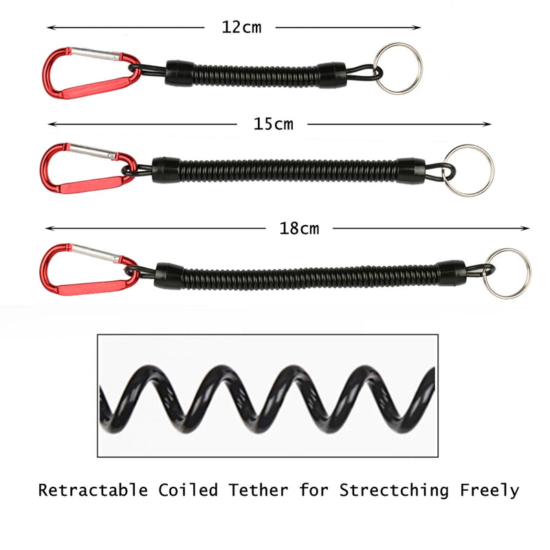 Goture 3pcs Fishing Lanyard 12cm/15cm/18cm Boating Fishing Rope Retractable Coiled Tether with Carabiner for Pliers Lip Grips