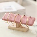 1pc Wooden Base T-Shaped PU Leather / Velvet Bracelet Display Rack Bangle Watch Hairband Jewelry Storage Stand Holder Organizer