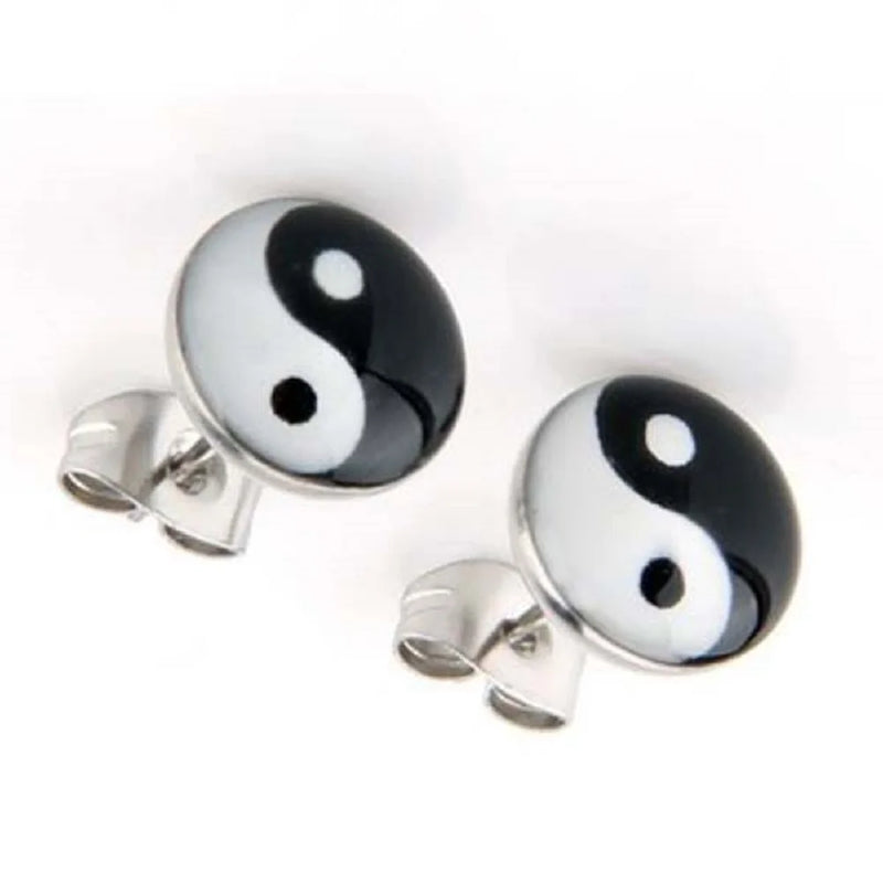 PAIR round pin symbol Yin and yang 10mm earrings