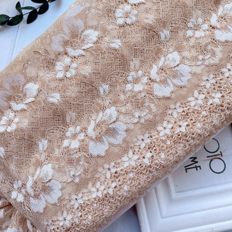 16CM Wide Light Coffee Tulle Mesh Floral Stretch Lace Embroidery Ribbon Clothing Scarf Dress Hemlines DIY Sewing Apparel Fabric