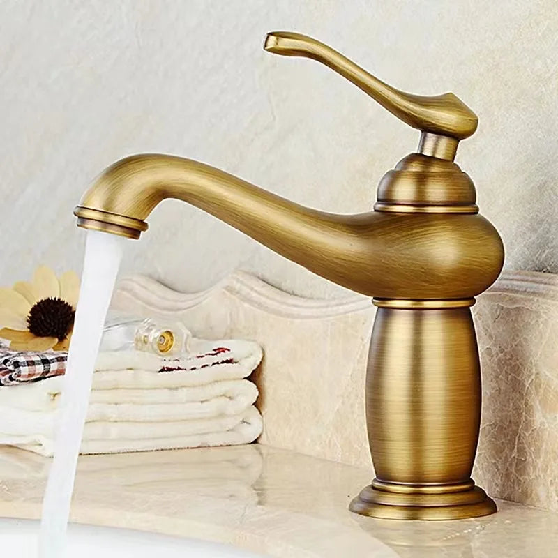 Luxury Europe style antique gold bathroom basin faucet Mixers Taps single handle magic lamp cold and hot water kitchen faucet