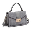 Miss Lulu WOMEN'S shoulder bag Medium Faux Leather & Suede Vintage Flap Crossbody Bag Oval Metal Ornate