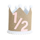 Boho 1/2 Birthday Crown Hat 6 Months Handmade Linen Hat Party Decoration Celebration Hat Photography Prop for Girls and Boys