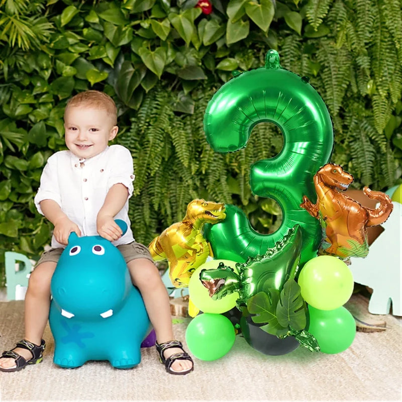 19PCS/PACK 32 inch Green Digital Dinosaur Aluminum Film Balloon Set Forest Theme Party Decoration Balloon
