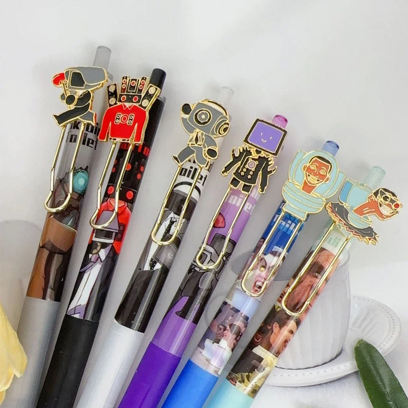 6pcs/lot Toilet Man Vs. Surveillance Gel Pen Cute 0.5mm Black Ink Signature Pens Stationery Gift Office School Supplies