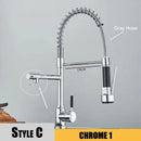 Nickel Kitchen Sink Faucet Pull Down Hot and Cold Water Mixer2 Mode Tap with Dual Spout 360 Rotation Flexible Deck Mounted