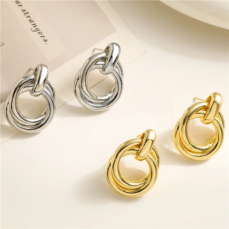 Fashion Elegant Big Metal Hoop Earring Woman 2023 New Vintage Gold Color Geometric Statement Earrings Jewelry Brincos Gift