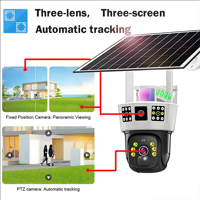 V380 6K Solar Camera 4G SIM Security Protection Waterproof IP CCTV 12MP Surveillance Camera Home Wireless Smart Exterior Camera