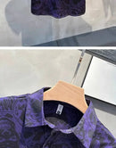 Large Size Cartoon Purple Short-sleeved Floral Shirt Men's Summer Dark Retro Hong Kong Style Handsome Hawaiian Shirt