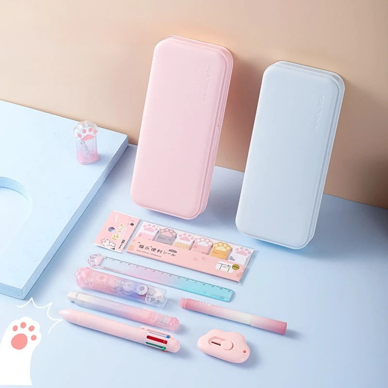 Creatived Cute Cat Paw gradient stationery set 9 in 1 knife, correction tape, Gel Pen, eraser For Student Office Supplies