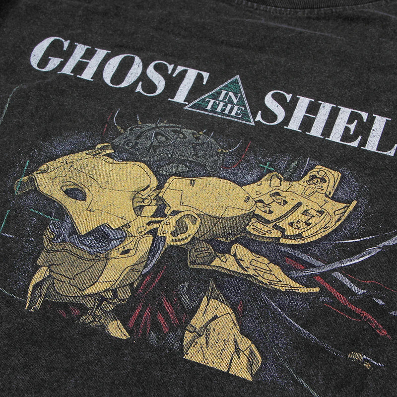 Ghost in the Shell T-Shirt Japanese Anime Masamune Shirow Akira Washed Loose Drop Shoulder Retro Men Summer Cotton Tee