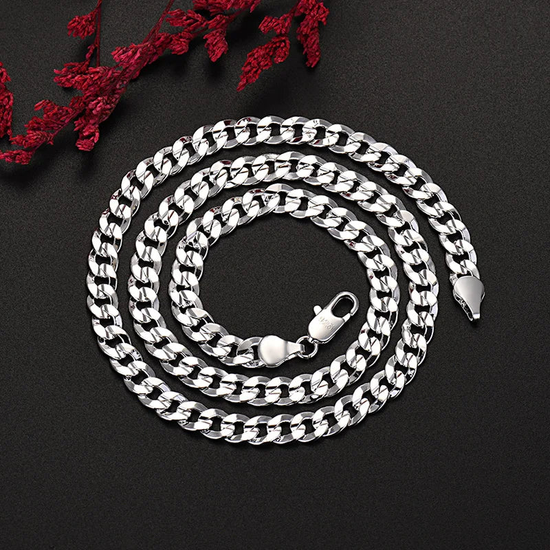 Hot high quality 925 Sterling silver charm 7MM Chain bracelets neckalces jewelry set for man women fashion Party wedding gifts