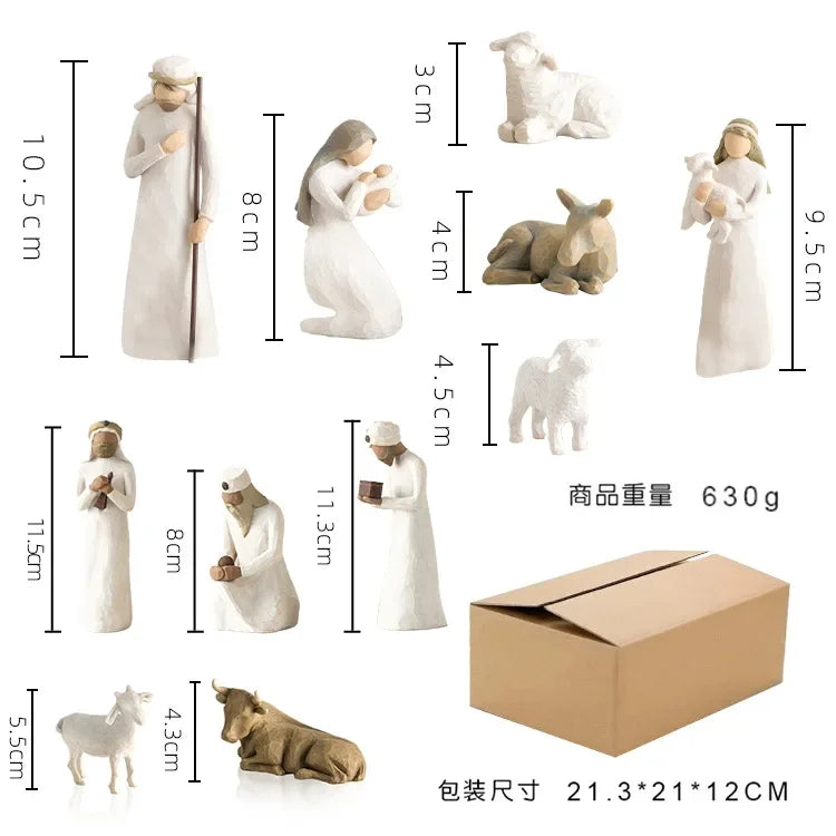 Holy Family Willow Tree Figurine Easter Religious Jesus Nativity Set Hand-painted Statue Ornaments Room Home Decoration Crafts