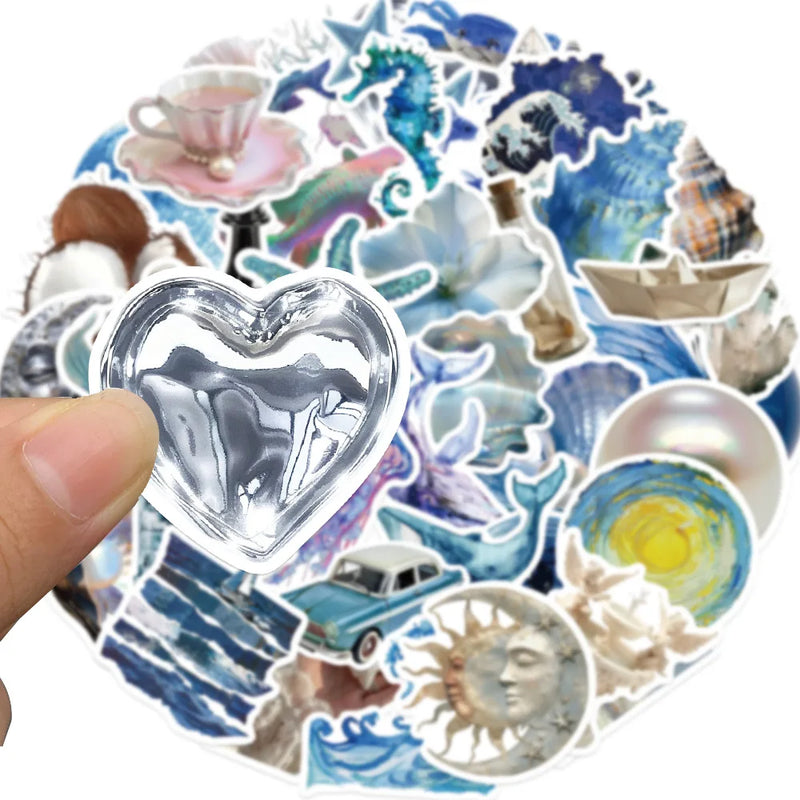 10/25/50pcs Aesthetic Mixed Blue Ocean Sea World Stickers for DIY Notebook Laptop Phone Suitcase Kids Toy Decals Helmet