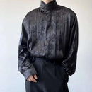 IEFB Chinese Pleated Stand Collar Jacquard Satin Trend Men's Shirt Long Sleeved Fashionable 2025 Spring Male Tops Solid Color