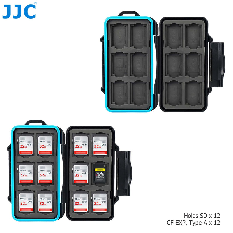 JJC 24-Slot CF Card Case with Carabiner SD Card Holder Waterproof Hard Shell Case for 12 SD SDHC SDXC + 12 CFexpress Type A Card