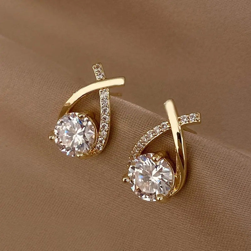 Fashion Cross Stud Earrings For Women Girls Korean Style Elegant Crystal Jewelry Ear Rings Fishtail Lady Earrings Gifts
