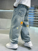 Boys' Jeans 2026 Spring and Autumn Cartoon Children's Pants Fashionable Big Boys' Straight leg Pants Kids Hip Hop Pants 4-14Year