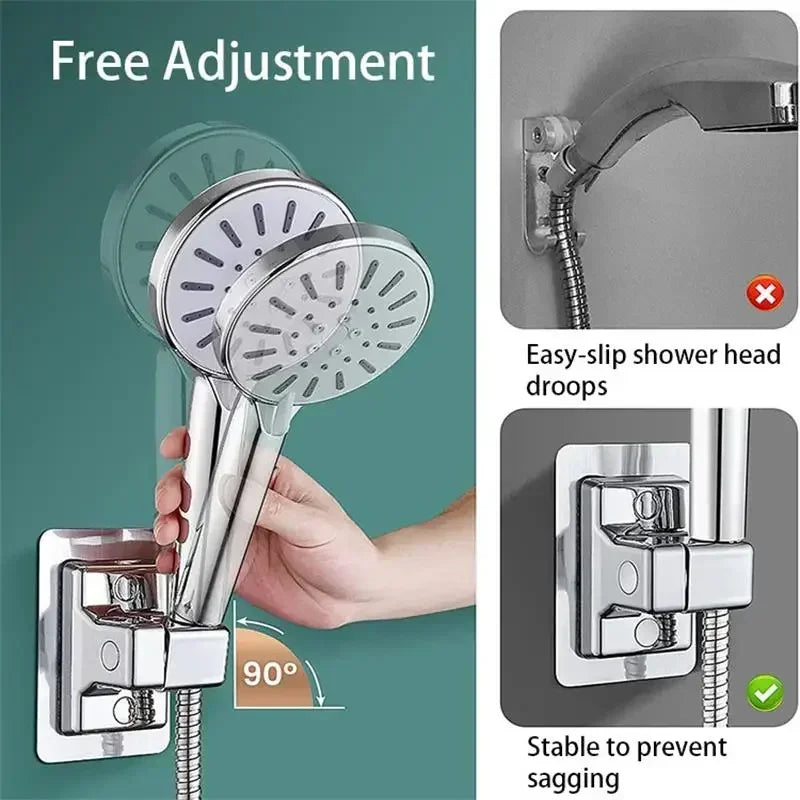 ABS Shower Head Holder Wall Mounted Shower Rack Self-adhesive Adjustable Rotatable Handheld Bracket Bathroom Accessories