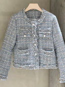 High Quality Korean Vintage Tweed Jacket Coat Women Autumn Single Breasted Plaid Tassel Slim Woolen Jackets Office Lady Outwear