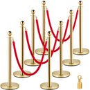 SucceBuy 35.4 Inch Gold/Silver Crowd Control Stanchion Posts Queue Red/Black Velvet Rope Line Barrier w/ Stable Base for Stadium