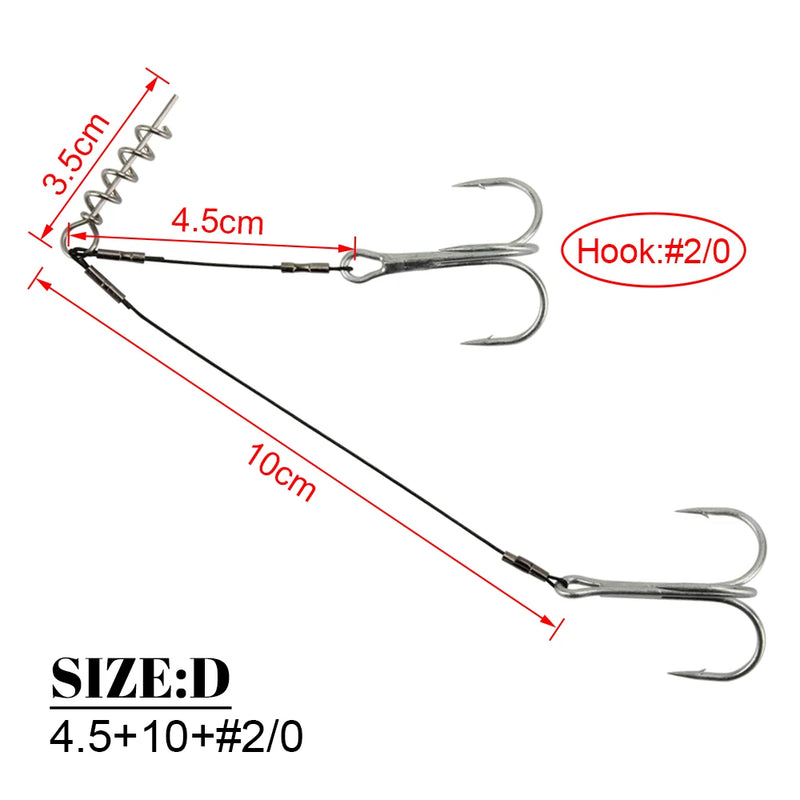 Spinpoler Corkscrew Pike Rig Stinger Fishing Hook For Soft Lure Super Sharp Double Treble Hooks 2 1 1/0 2/0 Wire Line Tackle