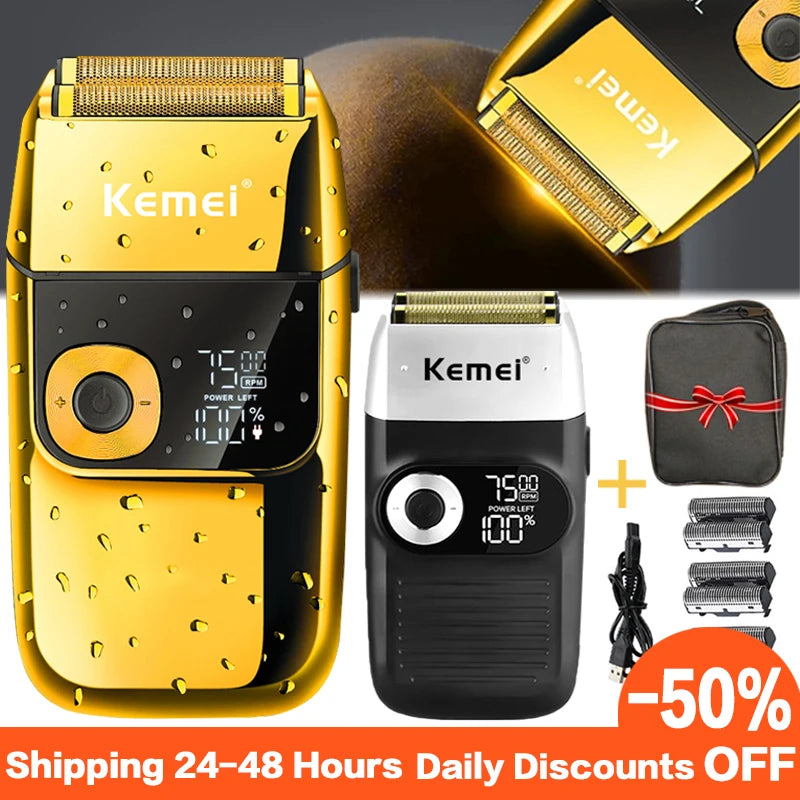 Kemei Electric Shaver Men's Razor Original Beard Trimmer for Men Cordless Trimmer Hair Clipper USB Fast Charging LCD Display