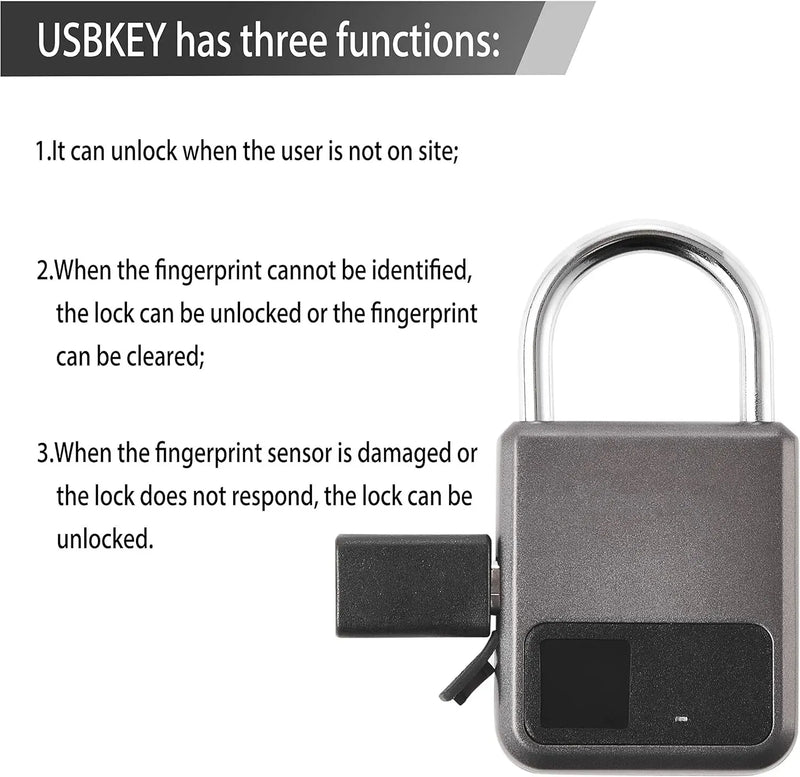 Smart Portable Fingerprints Tuya APP Pad Lock With USB Key Support for Emergency 1year Use after One Time Charge