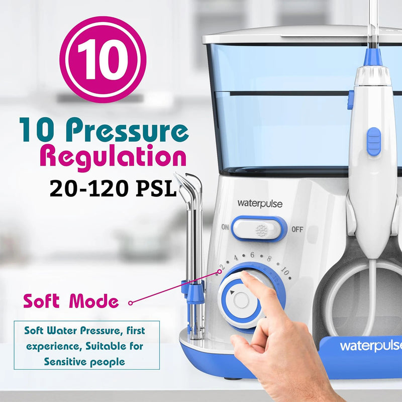 Waterpulse Electric Water Flosser Oral Irrigator, 800ML Large Capacity Dental Water Hygiene Flossing Teeth Cleaner with 5x Tips