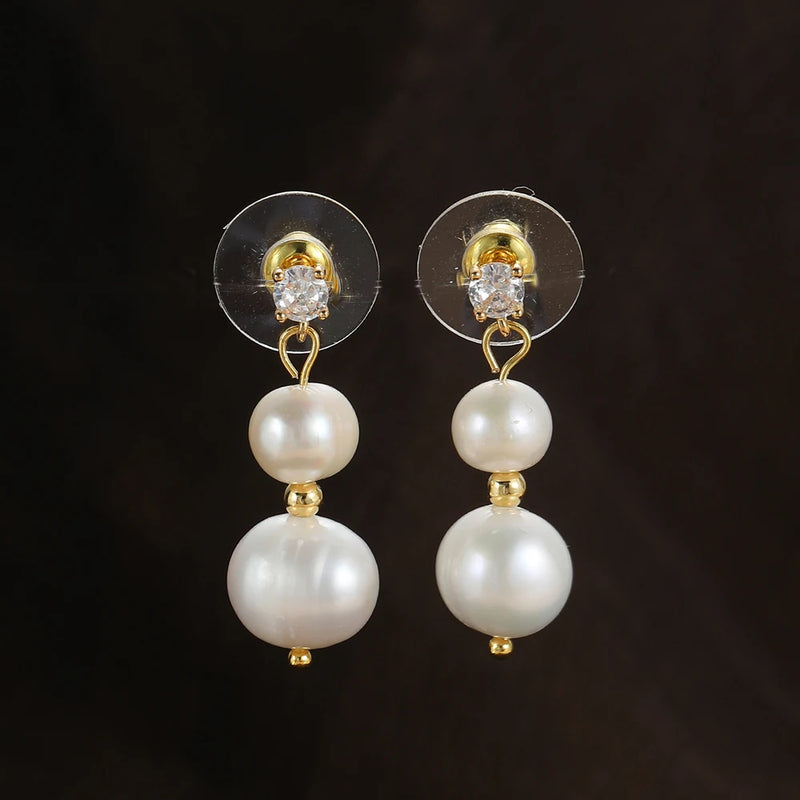 New Fashionable Baroque Freshwater Pearl Earrings. Simple, Elegant And Versatile Long Three-bead Earrings.