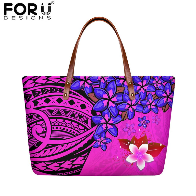 FORUDESIGNS High Quality Women Handbag Polynesian Pattern Hibiscus Flower Printing Personal Luxury Female Shoulder Bolsas