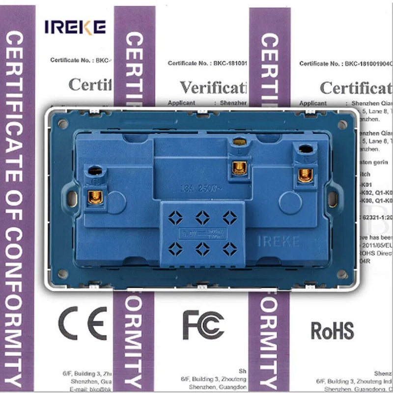 Double Wall Plug Socket 2 Gang 13A w/ 2 Charger USB Ports Outlets Flat Plate UK
