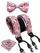 DiBanGu Mens Adjustable Silk Suspenders Bow Tie Cufflinks Pocket Square Set Metal Clips Y back Elastic Braces Wide Strap 3.5CM