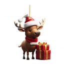 2D Acrylic Cartoon Fawn Christmas Tree Pendant Christmas Cartoon Cute Christmas Hat Fawn Print Easter Decorations