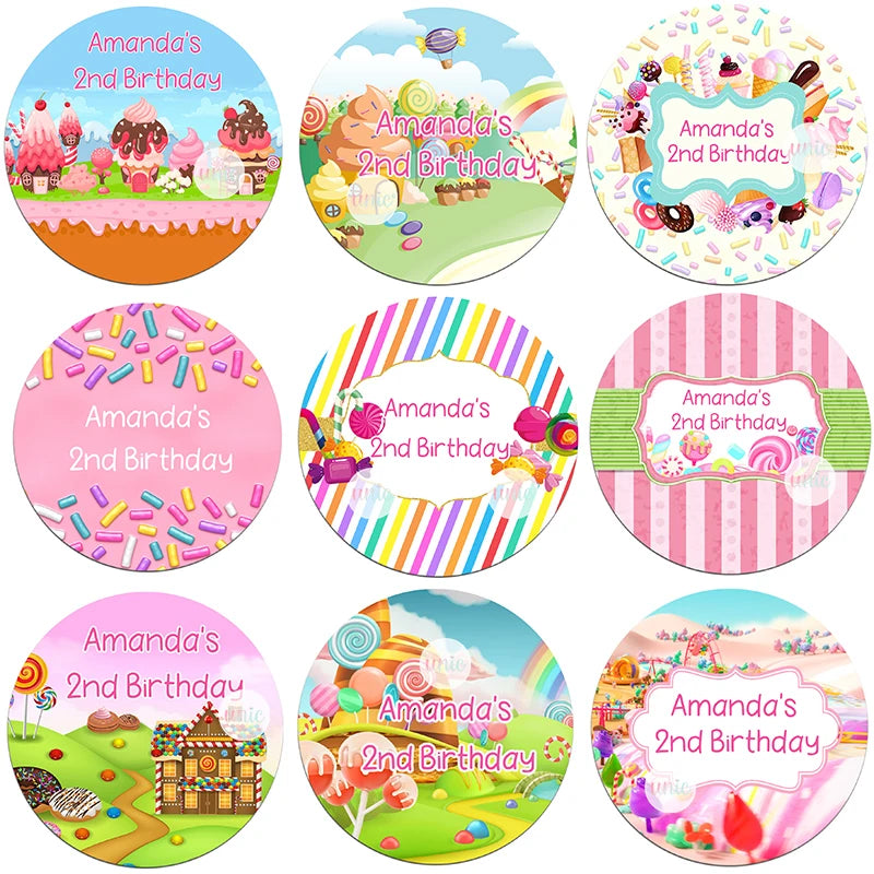 Candy Ice Cream Sweet Party Birthday Decor Labels Custom Baby Shower Party Personalise Any Text Stickers Candy Land World