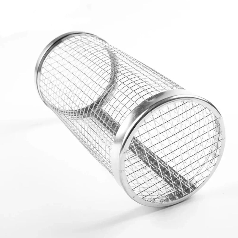 New Rolling Grilling BBQ Basket Stainless Steel Leakproof Mesh Barbecue Rack Outdoor Picnic Camping Simple Cylindrical BBQ Grill