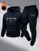 Men's Fleece Warm Hoodies Sets MILANO Printing Tracksuit Hooded Sweatshirt + Drawstring Pants Sportswear Two-piece suit