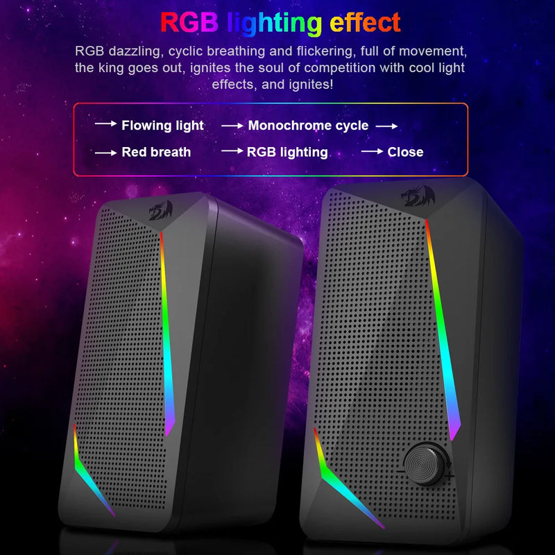 REDRAGON GS510 Waltz 3.5mm aux 2.0 stereo surround music RGB Gaming speakers sound bar for computer Desktop PC loudspeakers