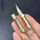 Mini Brass Retractable Knife Gift Pocket Knife Dismantling Express Tool Push-pull Automatic Key Chain Pendant Paper Cutter
