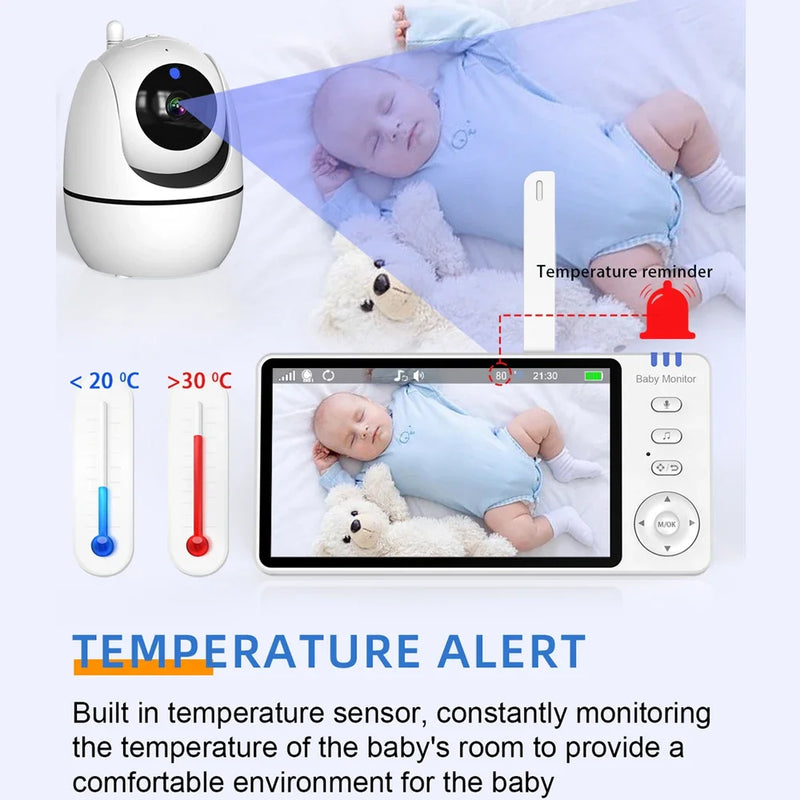 5.0" Video Baby Monitor With Pan Tilt 720P HD Camera 2.4G Wireless 2 Way Audio Night Vision Security Babysitter VOX Wake Lullaby